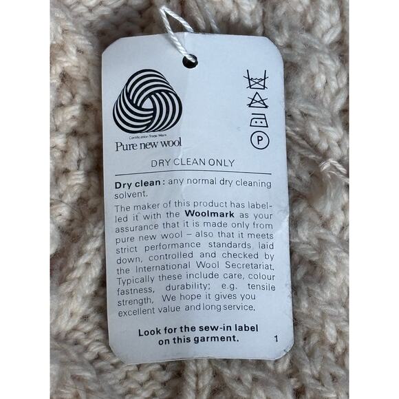 American Vintage Handknit Irish Fisherman Sweater Wool Aran Cable Cream Large - Picture 13 of 14
